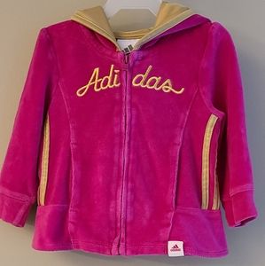 Adidas dark pink and gold velour zip up hoodie